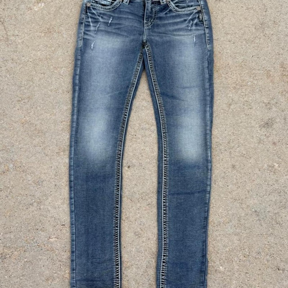 Silver Jeans Co Suki Slim Fit Denim Jeans Blue Y2K Distressed Womens 27x30